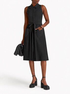 MOSCHINO COUTURE Black Cotton Poplin Heart Pocket Fit & Flare Midi Dress, Size 4